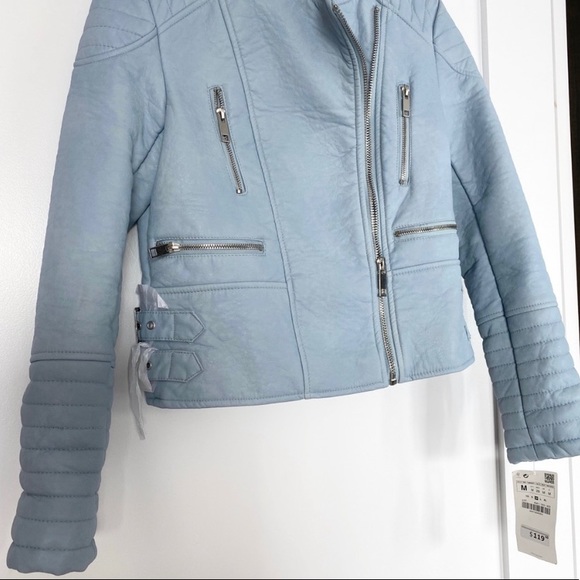 NWT ZARA baby blue faux leather jacket - Picture 7 of 7